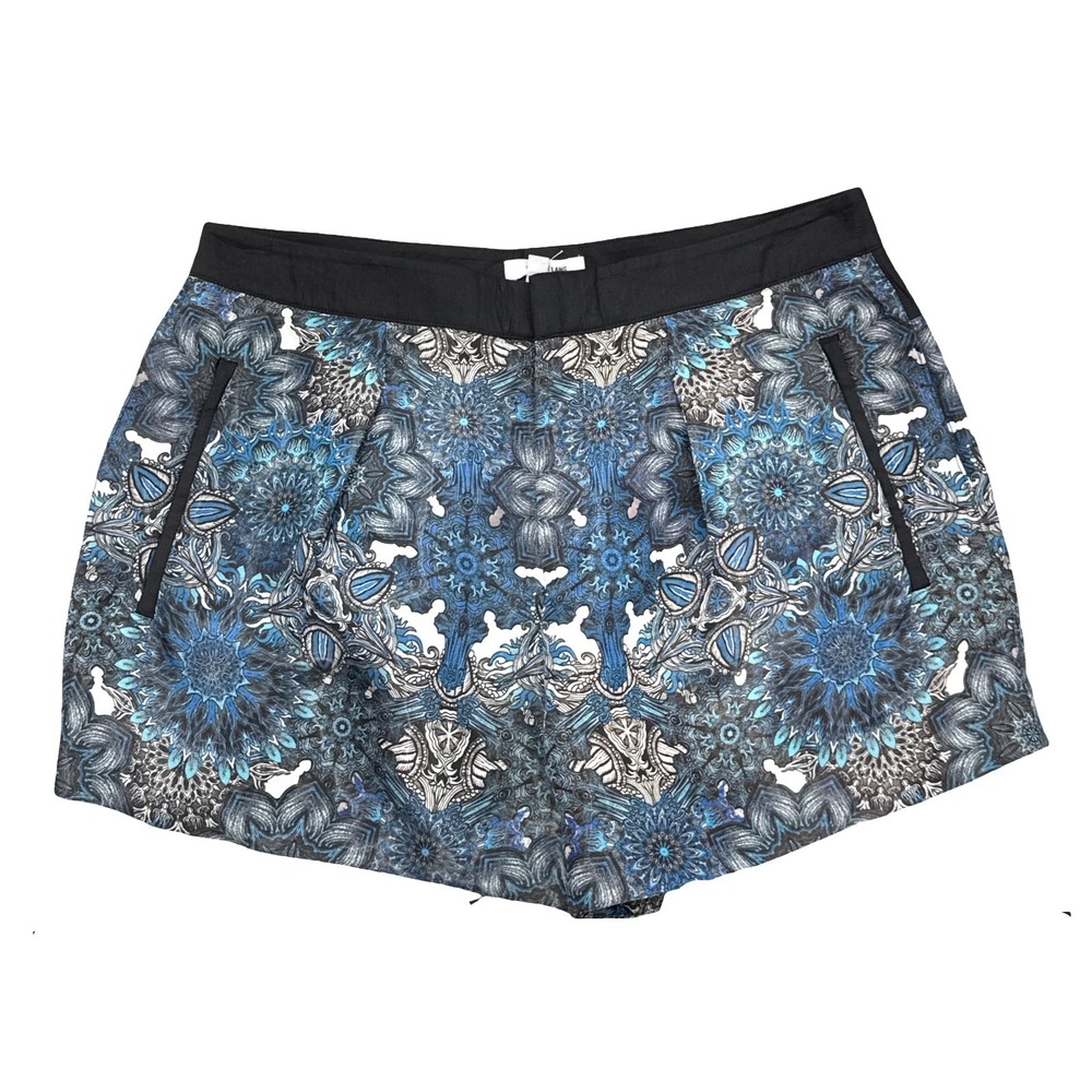 Helmut Lang Mandala Wet Print Pleated Shorts Size 2 Blue Multi NWT $495
